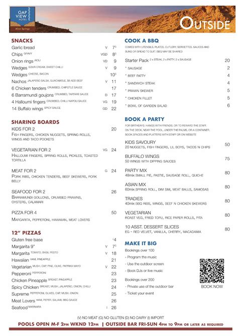 Casino Alice Springs Menu