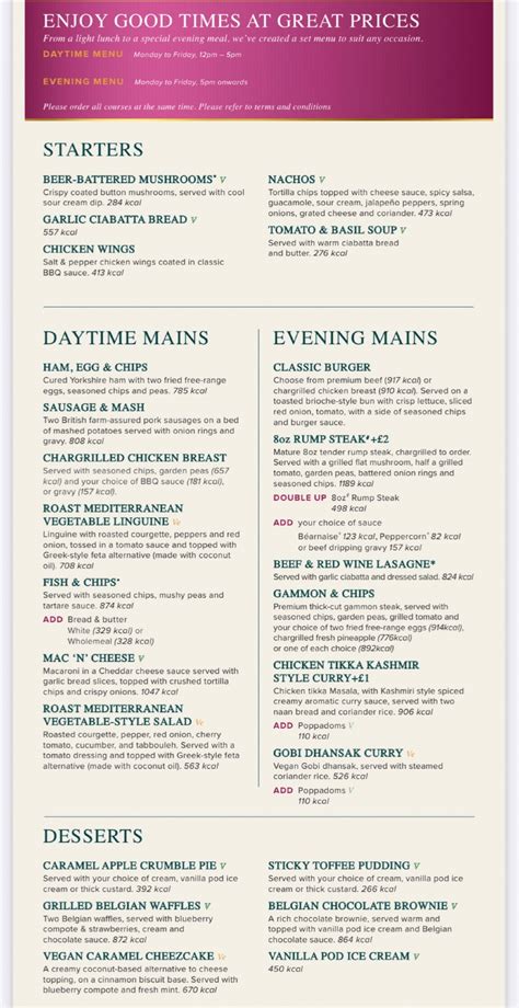 Jaspers Casino Milton Keynes Menu