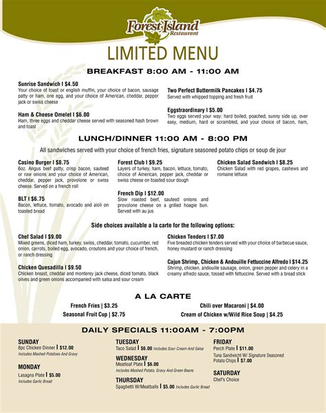 Menomini Casino Menu