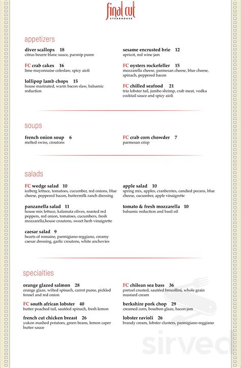 O Final Cut Churrascaria Hollywood Casino Menu