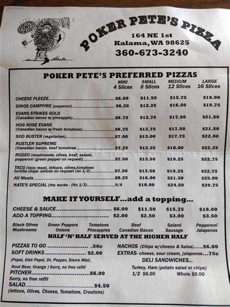 Poker Pete S Kalama Menu